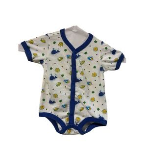 Vintage Simply Basic‎ Baby Blue Whale Nautical Print Short Sleeve Bodysuit 12 M